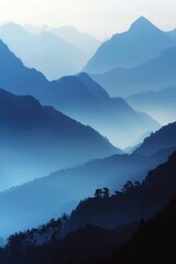 Poster - Scenic mountain range with trees in the foreground. Perfect for nature and landscape concepts