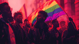 Fototapeta Krajobraz - African American individual holding an LGBTQ flag  symbolizing gay pride among black people