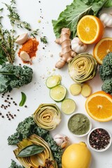 Poster - Assorted fruits and vegetables displayed on a table, perfect for healthy eating concept