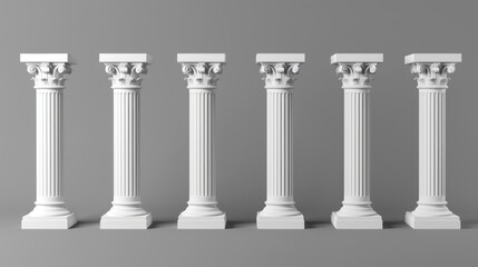 Poster - Minimalist image of four white columns against a gray backdrop. Ideal for architectural designs