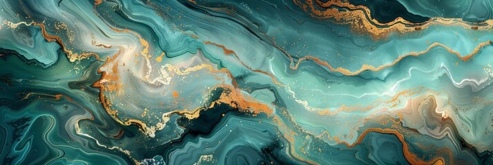 Poster - A vibrant abstract painting featuring swirling patterns of gold and blue colors, creating a sense of luxury and sophistication