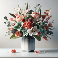 Poster - A table adorned with a vibrant vase overflowing with a plethora of colorful flowers