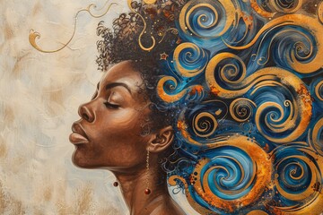 Poster - A mesmerizing painting of a womans head adorned with intricate spirals, creating a surreal and dreamlike atmosphere