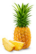 Ripe pineapple and slices isolated on a transparent background.
