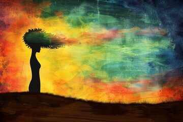 Poster - A captivating painting of a person standing proudly on a hill