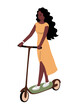 A young woman rides a scooter. Beautiful girl. Modern ecological transport. Flat vector illustration isolated on white background