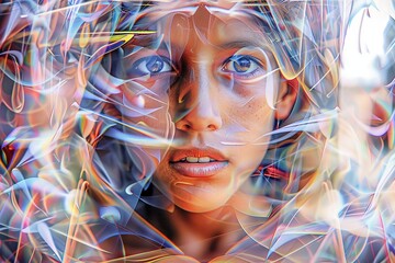 Poster - Intricate lines and shapes envelop a womans face, creating a mesmerizing and mysterious visual experience