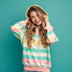 Poster - Woman in Colorful Striped Hoodie