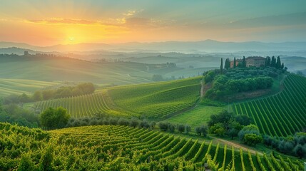 Aufkleber - The sun dips below the horizon, casting a warm glow over the undulating hills in a breathtaking display of natures beauty