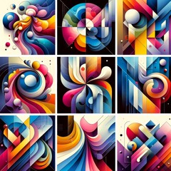 Poster - A mesmerizing array of colorful abstract designs blending shapes, lines, and hues in a harmonious dance of creativity