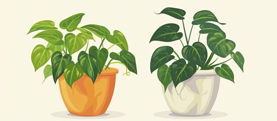 Poster - Two houseplants with lush green foliage displayed in flowerpots on a clean white background, adding a touch of nature and freshness to the space