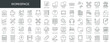 Workspace web icons set in thin line design. Pack of office, workplace, computer, teamwork, statistic, tools, brainstorm, presentation, document, other outline stroke pictograms. Vector illustration.