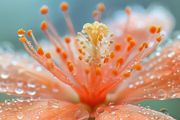 Canvas Print - vibrant flower with delicate water droplets glistening on its petals, reflecting the beauty of nature