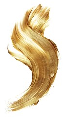 Wall Mural - A soft and delicate golden brushstroke on a white background. Eye-catching bright golden brushstroke in a thin, wavy shape that suggests flowing liquid or dust.