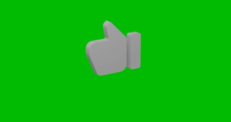 Poster - Animation of rotation of a white thumb up symbol with shadow. Simple and complex rotation. Seamless looped 4k animation on green chroma key background