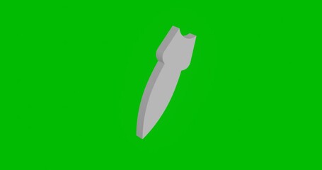Poster - Animation of rotation of a white falling rocket symbol with shadow. Simple and complex rotation. Seamless looped 4k animation on green chroma key background