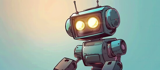 Poster - a cartoon illustration of a robot with headphones on . High quality