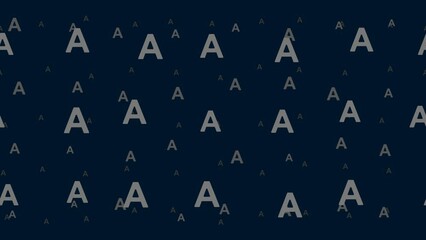 Poster - Capital letter A symbols float horizontally from left to right. Parallax fly effect. Floating symbols are located randomly. Seamless looped 4k animation on dark blue background