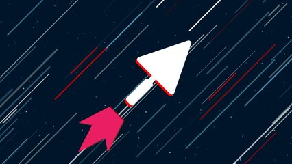 Poster - Trowel symbol flies through the universe on a jet propulsion. The symbol in the center is shaking due to high speed. Seamless looped 4k animation on dark blue background with stars
