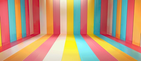 Sticker - This room features colorful stripes in shades of pink and magenta on the walls and floor, creating a vibrant and artistic pattern with symmetry and rectangular shapes