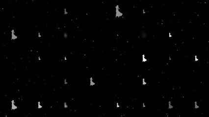 Poster - Template animation of evenly spaced lady symbols of different sizes and opacity. Animation of transparency and size. Seamless looped 4k animation on black background with stars