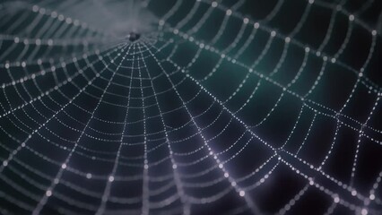 A detailed spider web shimmering with droplets of water, Intricate pattern of a spider web symbolizing web technologies, AI Generated