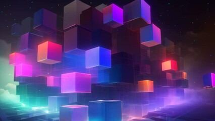 Poster - a captivating video featuring numerous cubes hovering defying gravity, creating an alluring spectacl