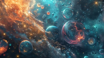 Wall Mural - Abstract background nebula with stars and space bubbles floating in the vast universe.