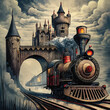 Castel painting train cinematic vector customized art