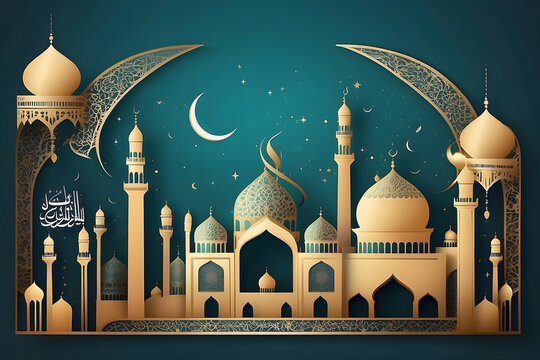 lantern and mosque Islamic, eid-mubarak, eid al-Adha, banner design, mock-up