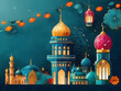 lantern and mosque Islamic, eid-mubarak, eid al-Adha, banner design, mock-up