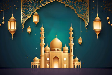 lantern and mosque Islamic, eid-mubarak, eid al-Adha, banner design, mock-up