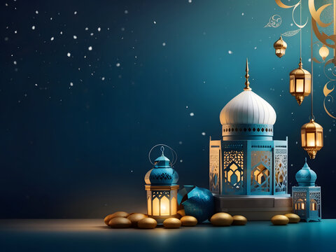 lantern and mosque Islamic, eid-mubarak, eid al-Adha, banner design, mock-up