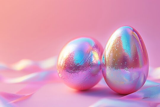 Holographic lustrous metallic duochrome Easter eggs.