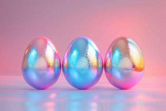 Holographic lustrous metallic duochrome Easter eggs.