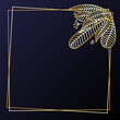Golden elegant frame with leaf silhouettes on black background design