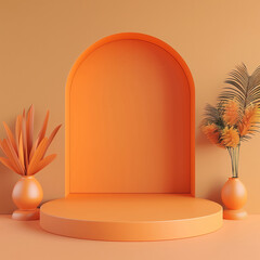 Canvas Print - Blank advertising podium mockup in light orange tones 3d