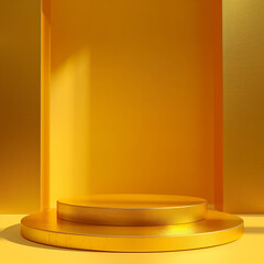 Canvas Print - Empty advertising podium mock-up in yellow tones, 3D.