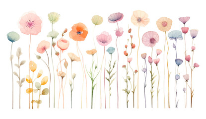 Wall Mural - set of floral branch elements. watercolor flowers and green leaves. wedding with floral poster, invi