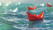 The red boat is a symbol of collaborative leadership. It guides the paper boats, representing individuals and teams, towards victory. ai generated.