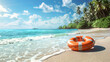 Lifebuoy on the tropical beach background, summer vacation