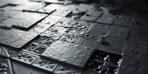 Aufkleber - A simple black and white photo of tiled pattern. Suitable for backgrounds
