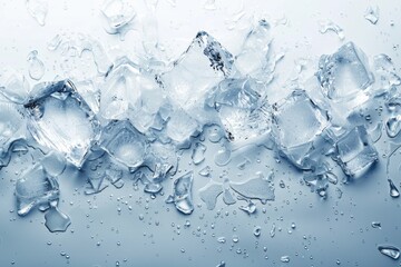 Poster - A bunch of ice cubes sitting on top of a table. Suitable for various beverage and refreshment concepts