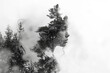 Double exposure of a pine tree forest and close up of  beautiful woman with eyes closed. To symbolize Mother Nature. 