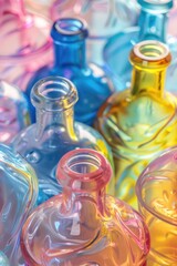 Poster - Colorful glass bottles displayed on a table, perfect for home decor projects