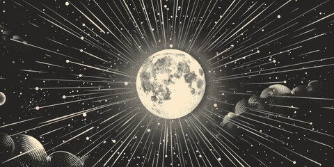 Aufkleber - A striking black and white image of a full moon. Suitable for various design projects