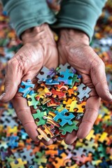 Poster - Person holding a puzzle piece, versatile image for various concepts