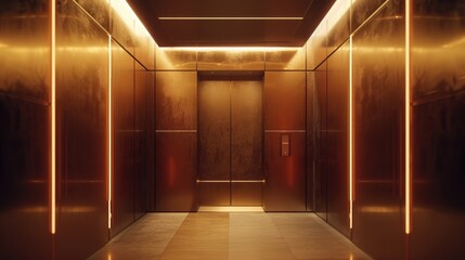 Aufkleber - A long hallway with two elevators, suitable for architectural and interior design concepts