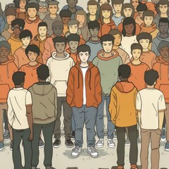 Poster - A diverse group of individuals standing in front of each other. Suitable for team building concepts
