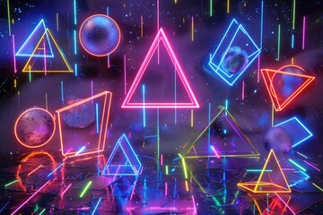 Poster - Colorful neon lights illuminating a dark room, perfect for nightlife concepts